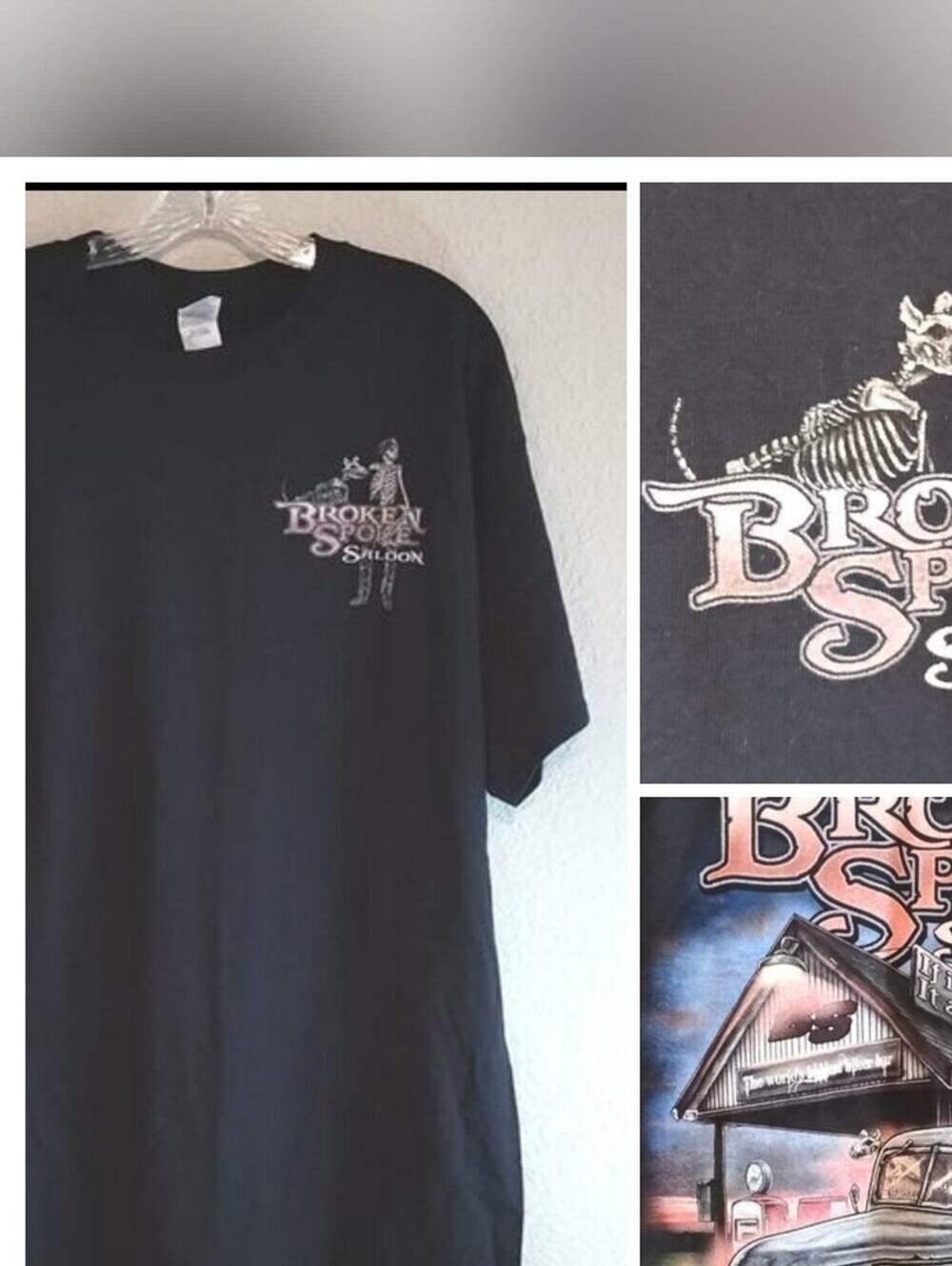 NEW Broken Spoke Saloon Biker Bar Skeleton & Dog Biker Black Gildan T-Shirt XL